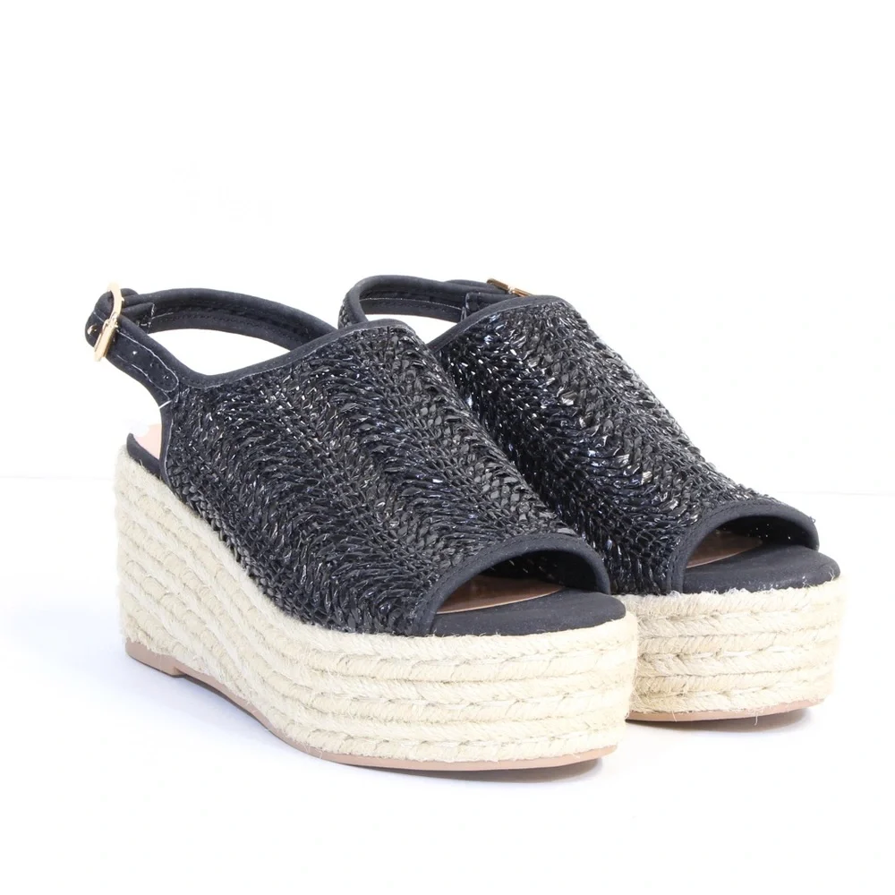 Steven By Steve Madden Black Slingback Buckle Courage Espadrilles Size 5.5